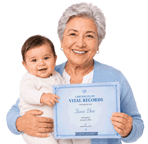 Family holding a Alabama vital records certificate